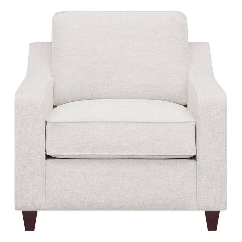 Pemberly Row Set of 2 Upholstered Sloped Arm Accent Chairs in Beige