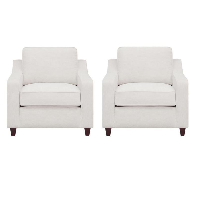 Pemberly Row Set of 2 Upholstered Sloped Arm Accent Chairs in Beige