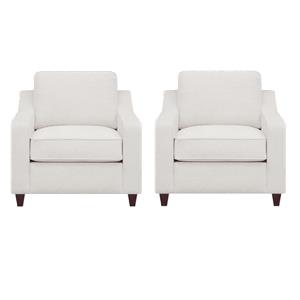 Pemberly Row Set of 2 Upholstered Sloped Arm Accent Chairs in Beige