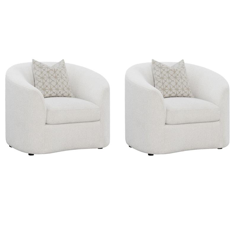 Pemberly Row Set of 2 Boucle Upholstered Sloped Arm Accent Chairs in Latte