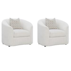 Pemberly Row Set of 2 Boucle Upholstered Sloped Arm Accent Chairs in Latte