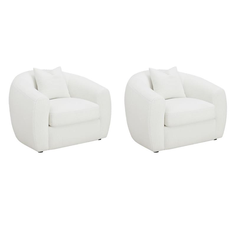 Pemberly Row Set of 2 Faux Sheepskin Upholstered Accent Chairs in Natural