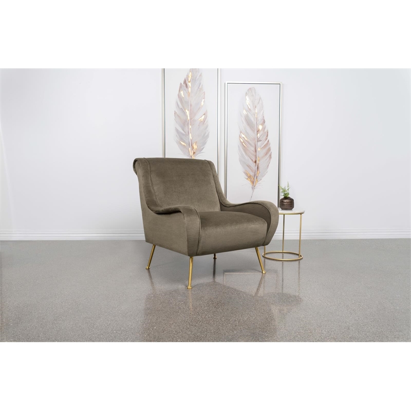 Pemberly Row Set of 2 Upholstered Saddle Arm Accent Chairs in Truffle