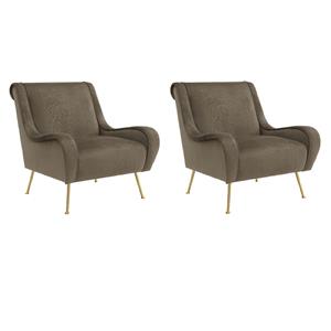 Pemberly Row Set of 2 Upholstered Saddle Arm Accent Chairs in Truffle