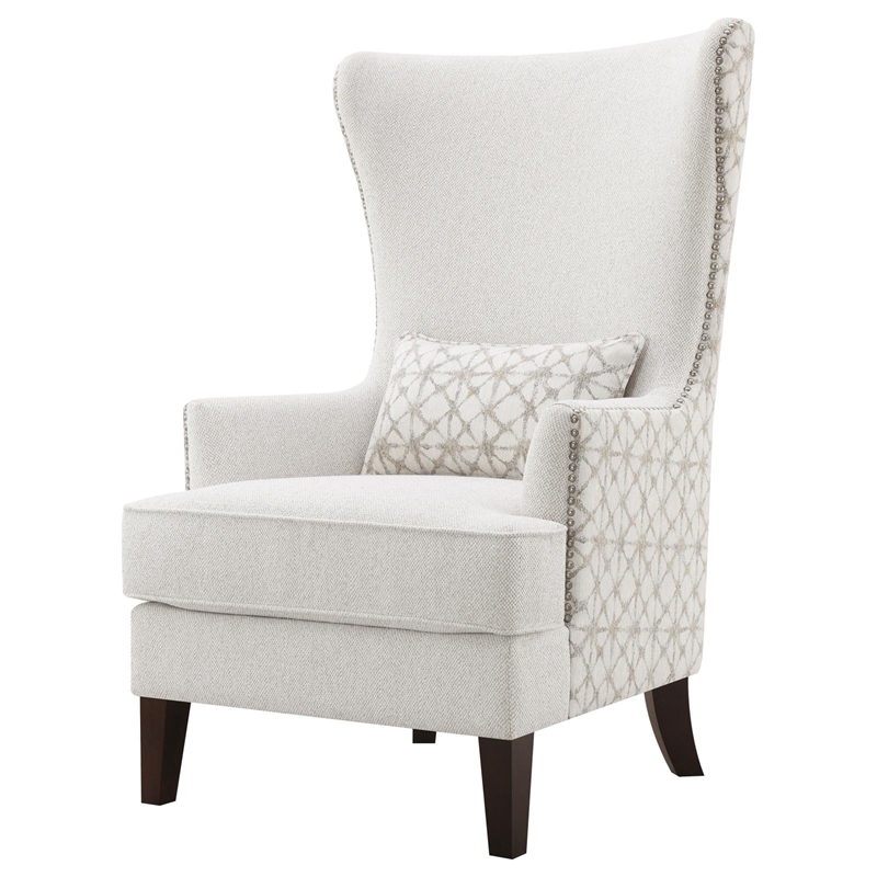 Pemberly Row Set of 2 Upholstered High Wingback Accent Chairs in Latte