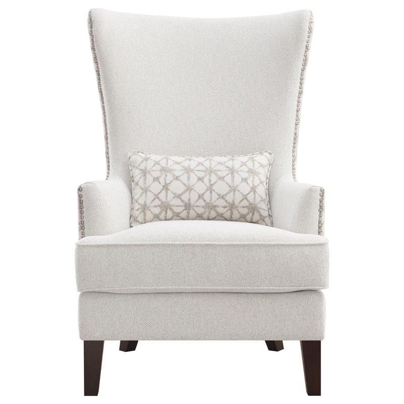 Pemberly Row Set of 2 Upholstered High Wingback Accent Chairs in Latte