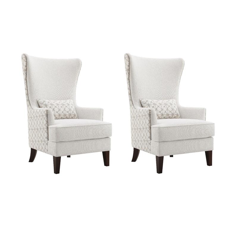Pemberly Row Set of 2 Upholstered High Wingback Accent Chairs in Latte