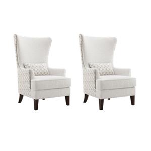 Pemberly Row Set of 2 Upholstered High Wingback Accent Chairs in Latte