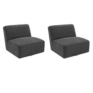 Pemberly Row Set of 2 Upholstered Armless Swivel Chairs in Dark Charcoal