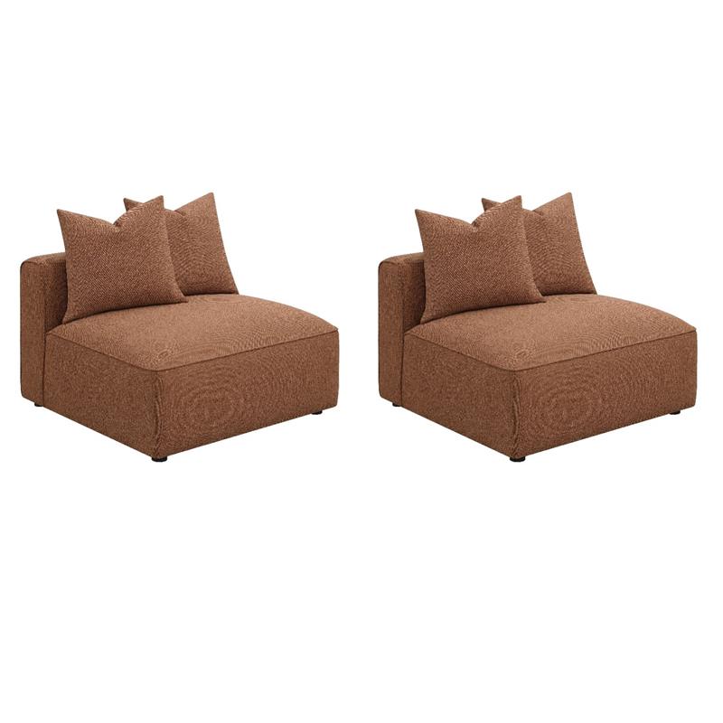 Pemberly Row Set of 2 Upholstered Armless Chairs in Terracotta