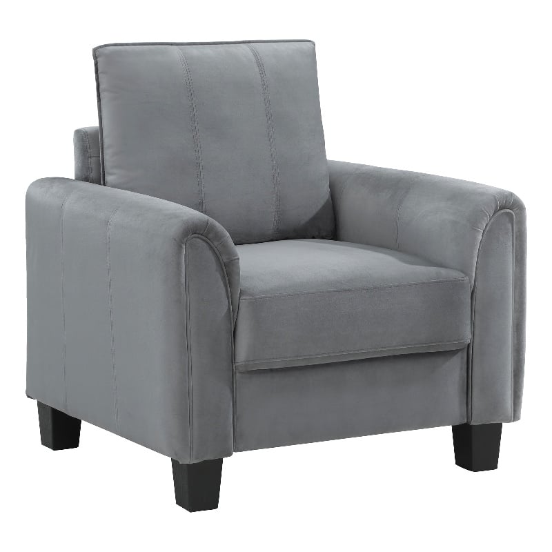 Pemberly Row Set of 2 Upholstered Rolled Arm Accent Chairs in Grey