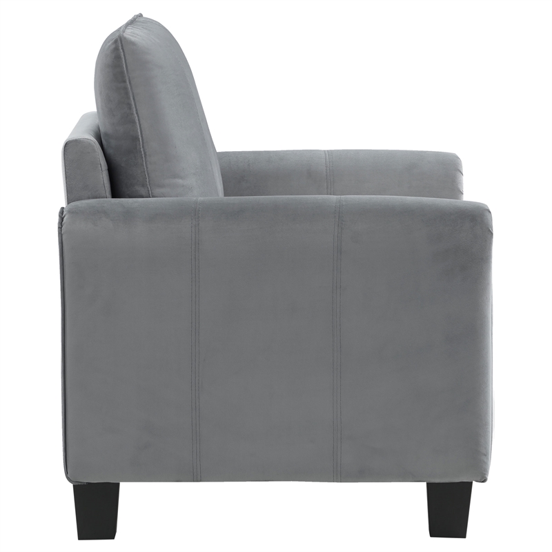Pemberly Row Set of 2 Upholstered Rolled Arm Accent Chairs in Grey