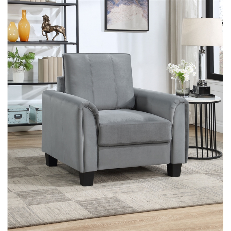 Pemberly Row Set of 2 Upholstered Rolled Arm Accent Chairs in Grey
