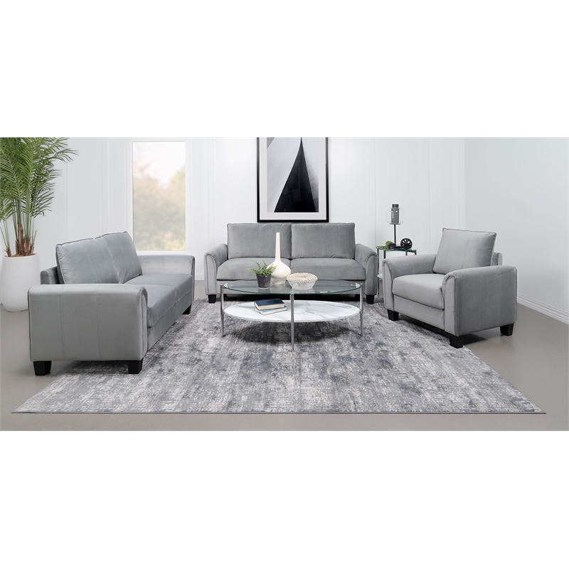 Pemberly Row Set of 2 Upholstered Rolled Arm Accent Chairs in Grey