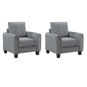 Pemberly Row Set of 2 Upholstered Rolled Arm Accent Chairs in Grey