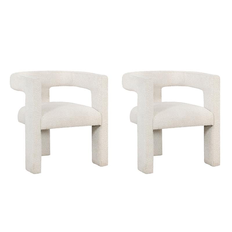 Pemberly Row Set of 2 Boucle Upholstered Accent Side Chairs in White