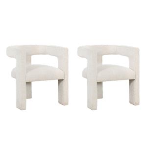 Pemberly Row Set of 2 Boucle Upholstered Accent Side Chairs in White