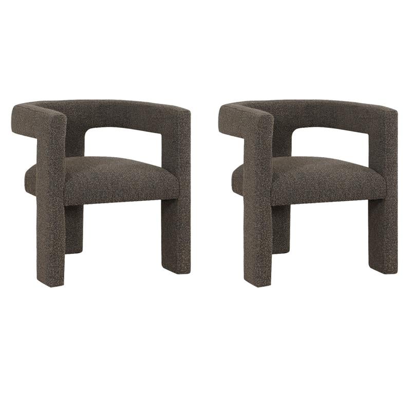 Pemberly Row Set of 2 Boucle Upholstered Accent Side Chairs in Chocolate Brown