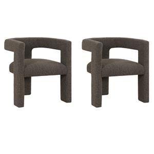 Pemberly Row Set of 2 Boucle Upholstered Accent Side Chairs in Chocolate Brown