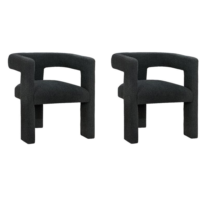Pemberly Row Set of 2 Boucle Upholstered Accent Side Chairs in Black