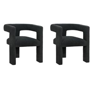 Pemberly Row Set of 2 Boucle Upholstered Accent Side Chairs in Black