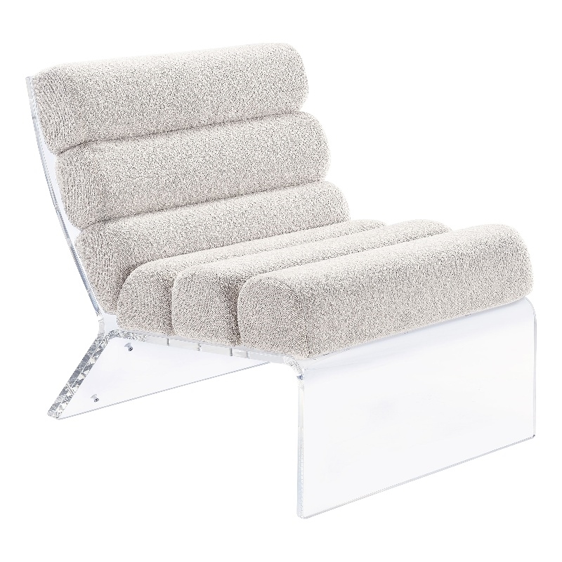 Pemberly Row Set of 2 Boucle Upholstered Armless Acrylic Chairs in Ivory