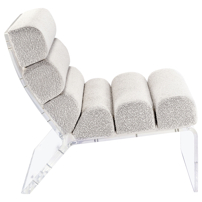 Pemberly Row Set of 2 Boucle Upholstered Armless Acrylic Chairs in Ivory