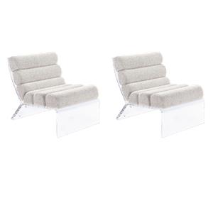 Pemberly Row Set of 2 Boucle Upholstered Armless Acrylic Chairs in Ivory