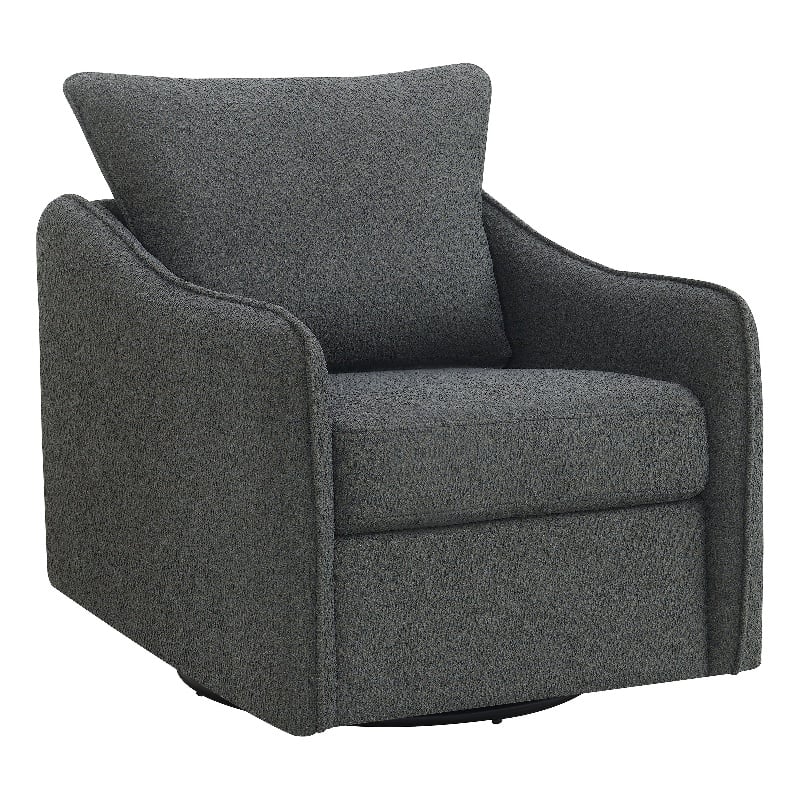 Pemberly Row Set of 2 Upholstered Sloped Arm Swivel Glider Chairs in Charcoal