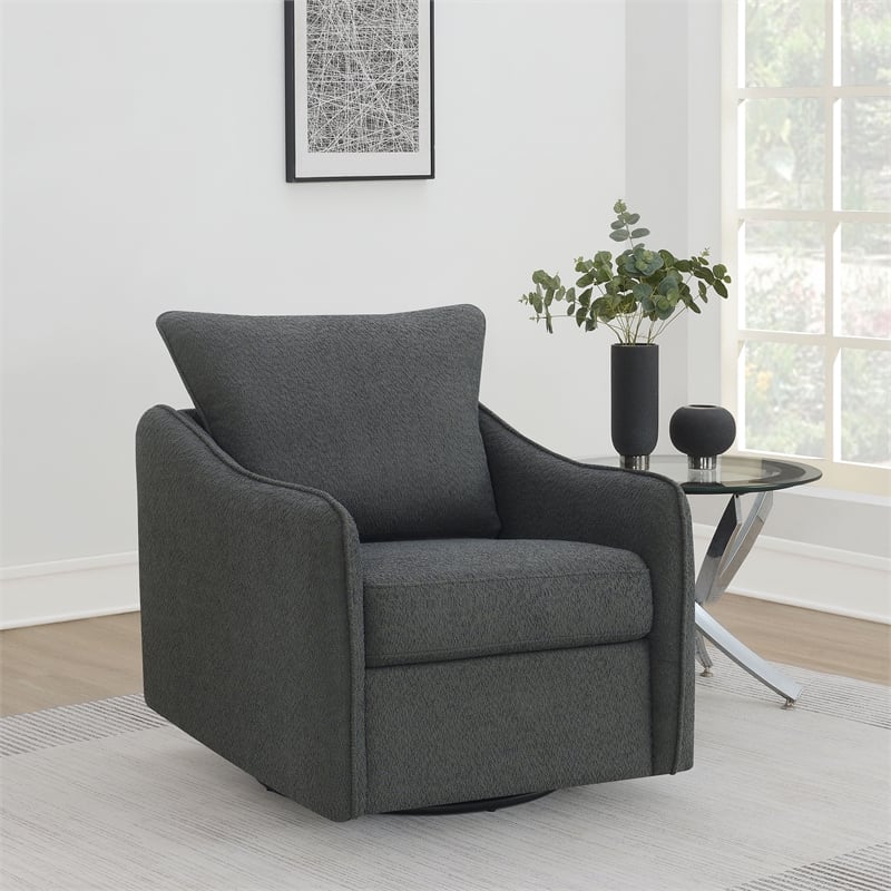 Pemberly Row Set of 2 Upholstered Sloped Arm Swivel Glider Chairs in Charcoal