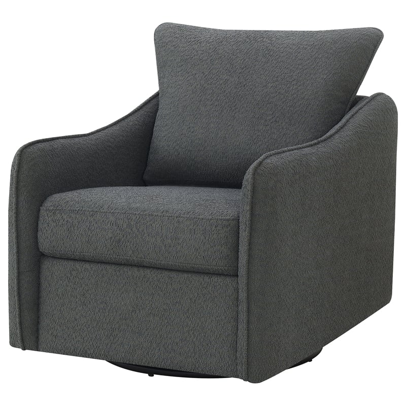 Pemberly Row Set of 2 Upholstered Sloped Arm Swivel Glider Chairs in Charcoal