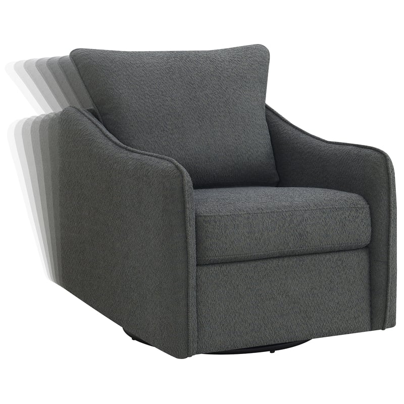 Pemberly Row Set of 2 Upholstered Sloped Arm Swivel Glider Chairs in Charcoal