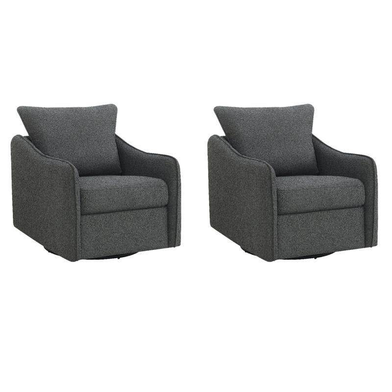Pemberly Row Set of 2 Upholstered Sloped Arm Swivel Glider Chairs in Charcoal