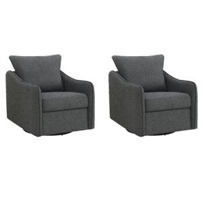 Pemberly Row Set of 2 Upholstered Sloped Arm Swivel Glider Chairs in Charcoal