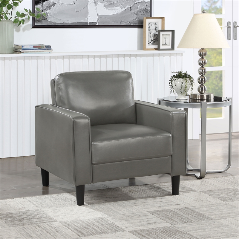 Pemberly Row Set of 2 Upholstered Track Arm Accent Chairs in Grey