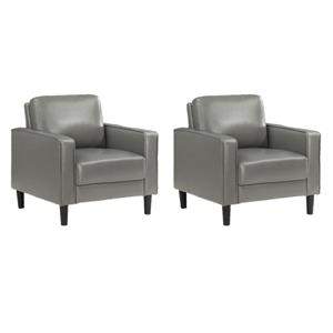 Pemberly Row Set of 2 Upholstered Track Arm Accent Chairs in Grey