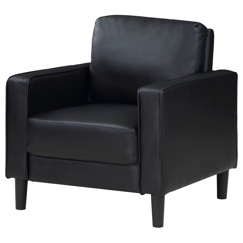 Pemberly Row Set of 2 Upholstered Track Arm Accent Chairs in Black