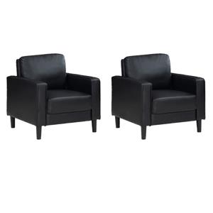 Pemberly Row Set of 2 Upholstered Track Arm Accent Chairs in Black