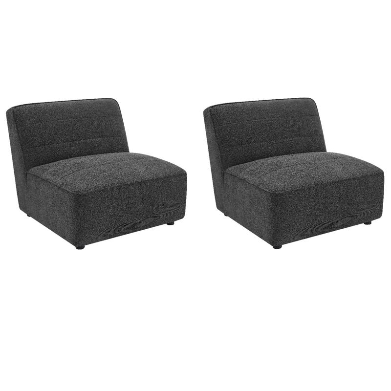 Pemberly Row Set of 2 Upholstered Armless Chairs in Dark Charcoal
