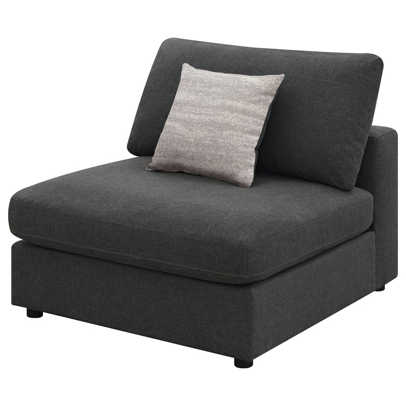Pemberly Row Set of 2 Modern Upholstered Armless Chairs in Charcoal