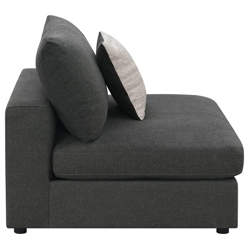 Pemberly Row Set of 2 Modern Upholstered Armless Chairs in Charcoal