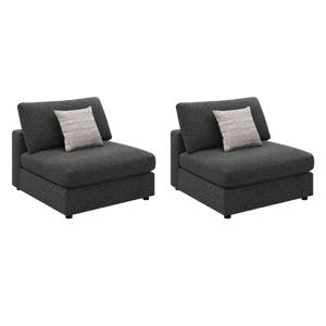 Pemberly Row Set of 2 Modern Upholstered Armless Chairs in Charcoal