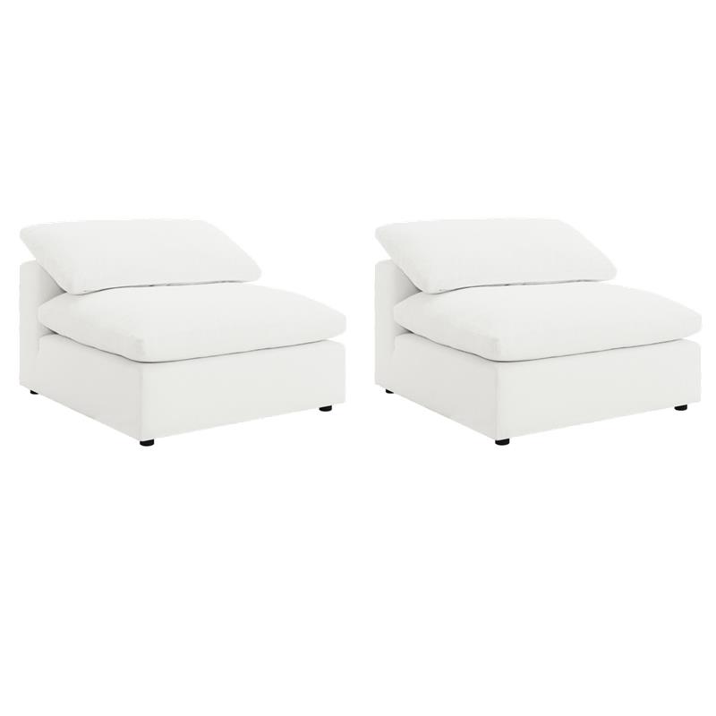 Pemberly Row Set of 2 Boucle Upholstered Armless Chairs in Ivory