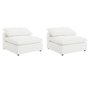 Pemberly Row Set of 2 Boucle Upholstered Armless Chairs in Ivory