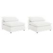 Pemberly Row Set of 2 Boucle Upholstered Armless Chairs in Ivory
