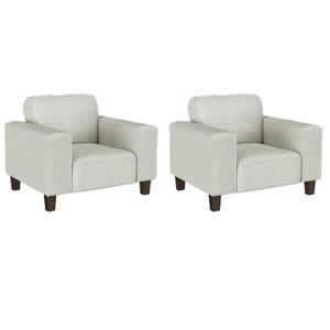Pemberly Row Set of 2 Upholstered Track Arm Tufted Accent Chairs in Greige