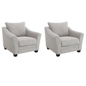 Pemberly Row Set of 2 Boucle Upholstered Chairs in Light Grey