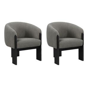 Pemberly Row Set of 2 Boucle Upholstered Barrel Back Accent Chairs in Brown