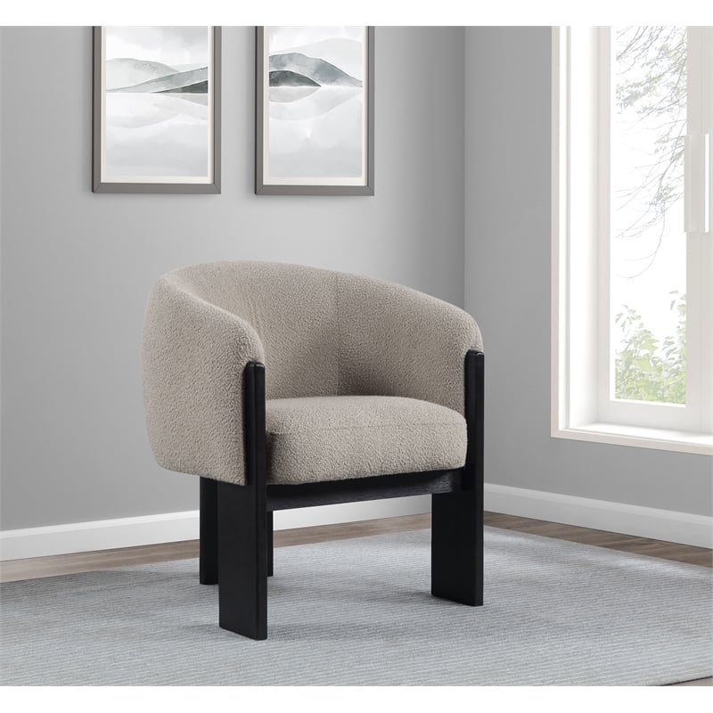 Pemberly Row Set of 2 Boucle Upholstered Barrel Back Accent Chairs in Beige