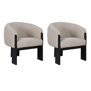Pemberly Row Set of 2 Boucle Upholstered Barrel Back Accent Chairs in Beige